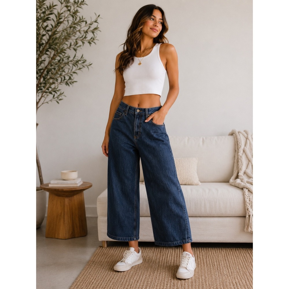 Hollisterβ High-Rise Baggy Jeans Dark Wash Wide Leg Denim W23 000R Regular